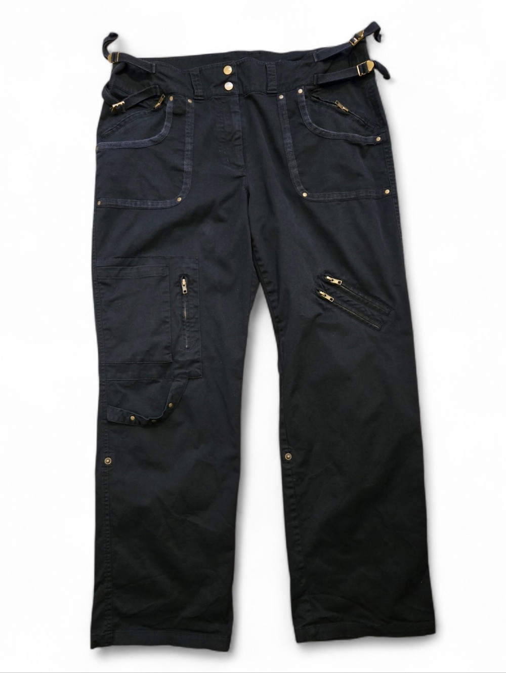 Vintage Y2k Low Rise Cargo Pants Capri Convertible Womens 14 Black Cotton